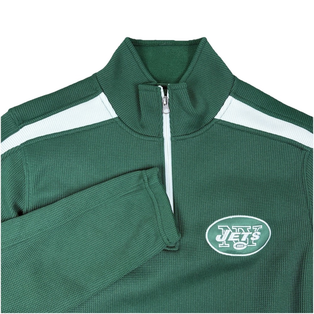 NFL New York Jets Waffle Knit Quarter Zip Jacket Men's Medium Green‎ Polyester
